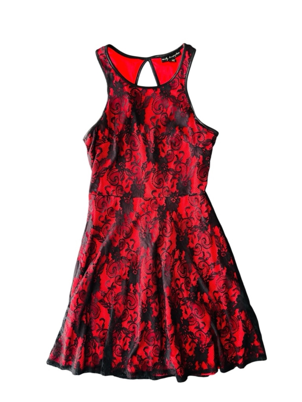 City Triangles Red Black Lace Dress Fit Flare Skater Goth Party Size S